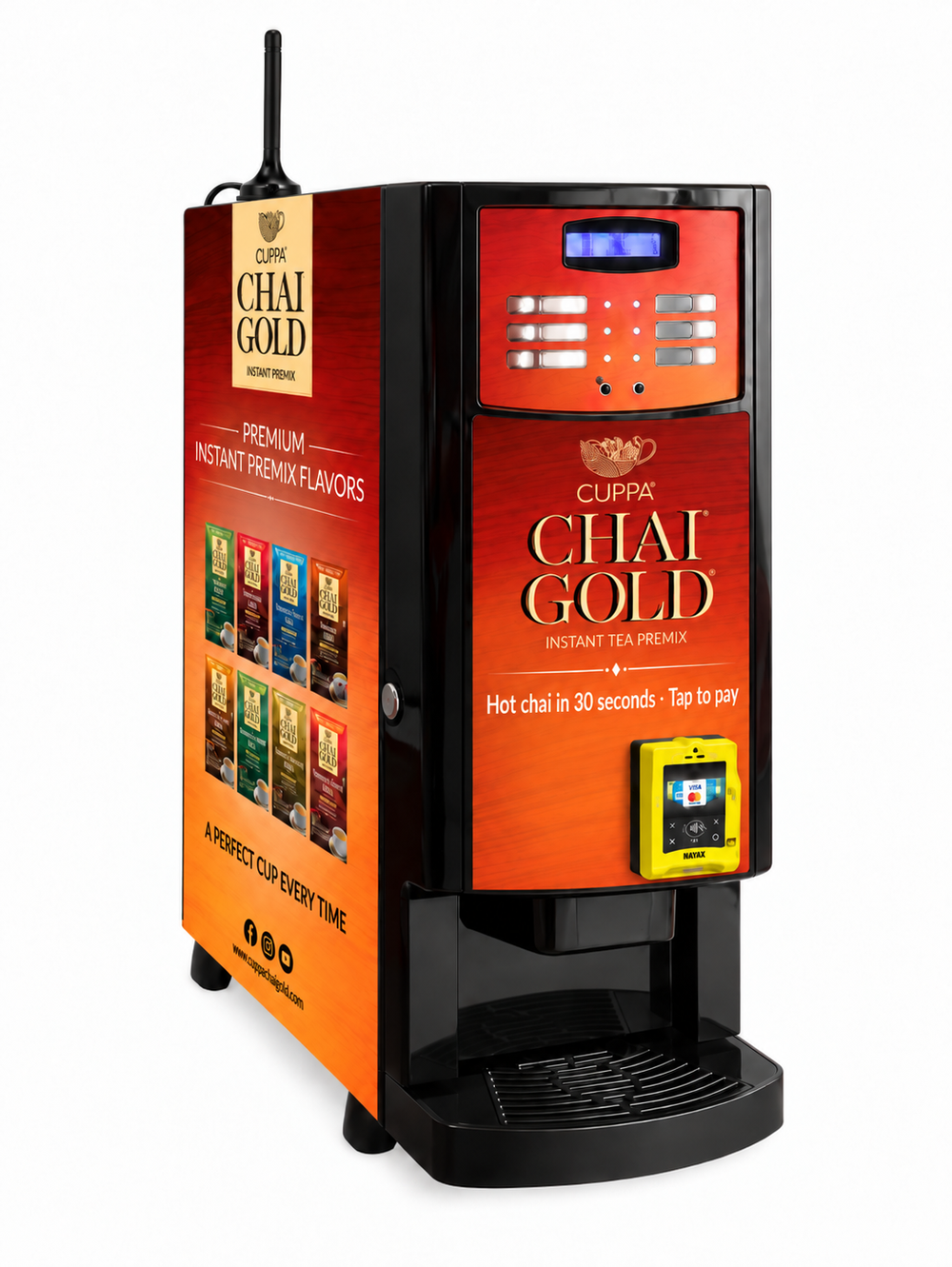 Built-in card reader. No cash, no cashier.