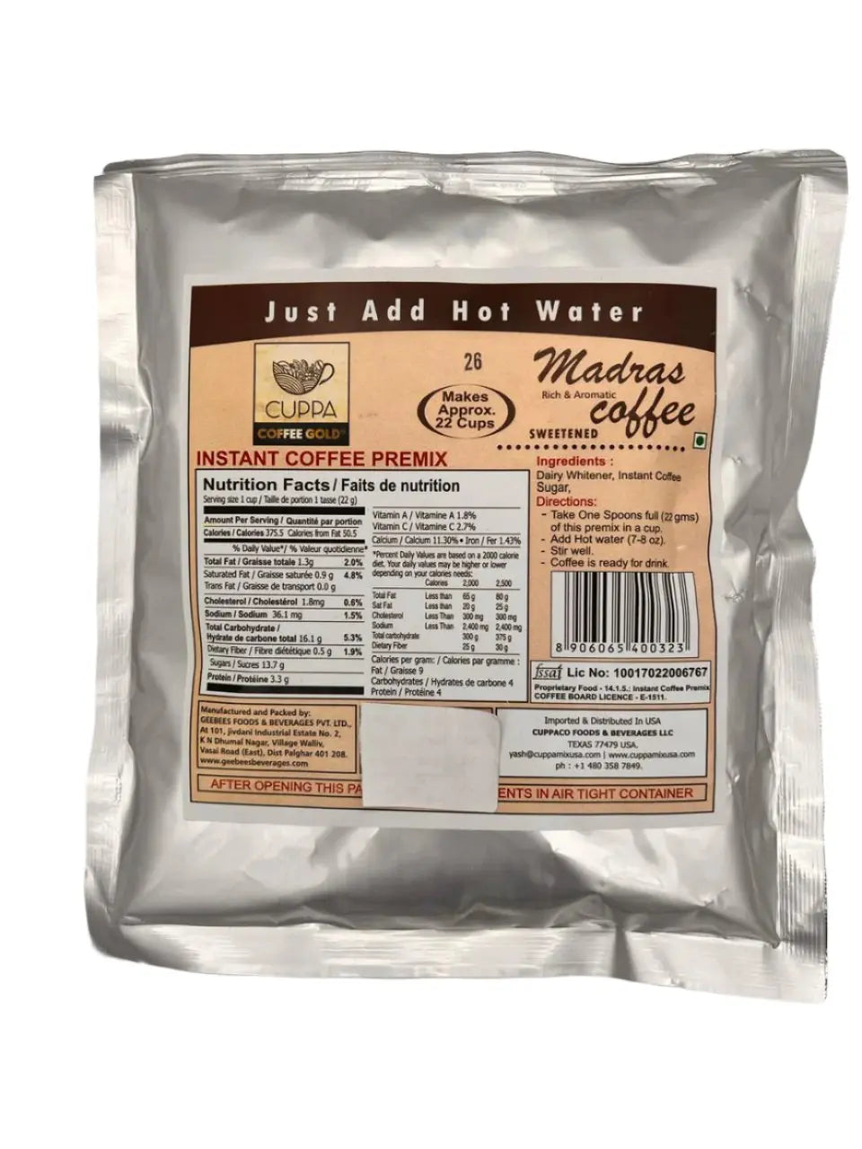 Coffee Gold Instant Madras Coffee Sweeteend 500g - Chai Gold