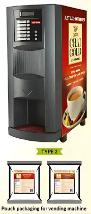 Chai Gold vending machine with instant masala chai pouch packaging for convenience and quality tea on the go