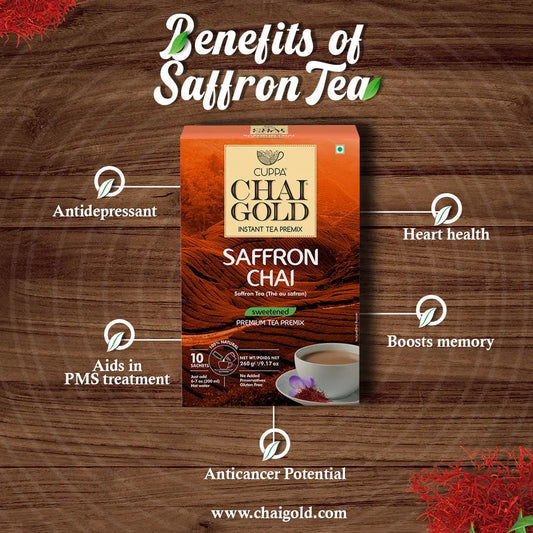 Chai Gold Instant Saffron Chai Sweetened (10 Count) Cuppa Chai Gold