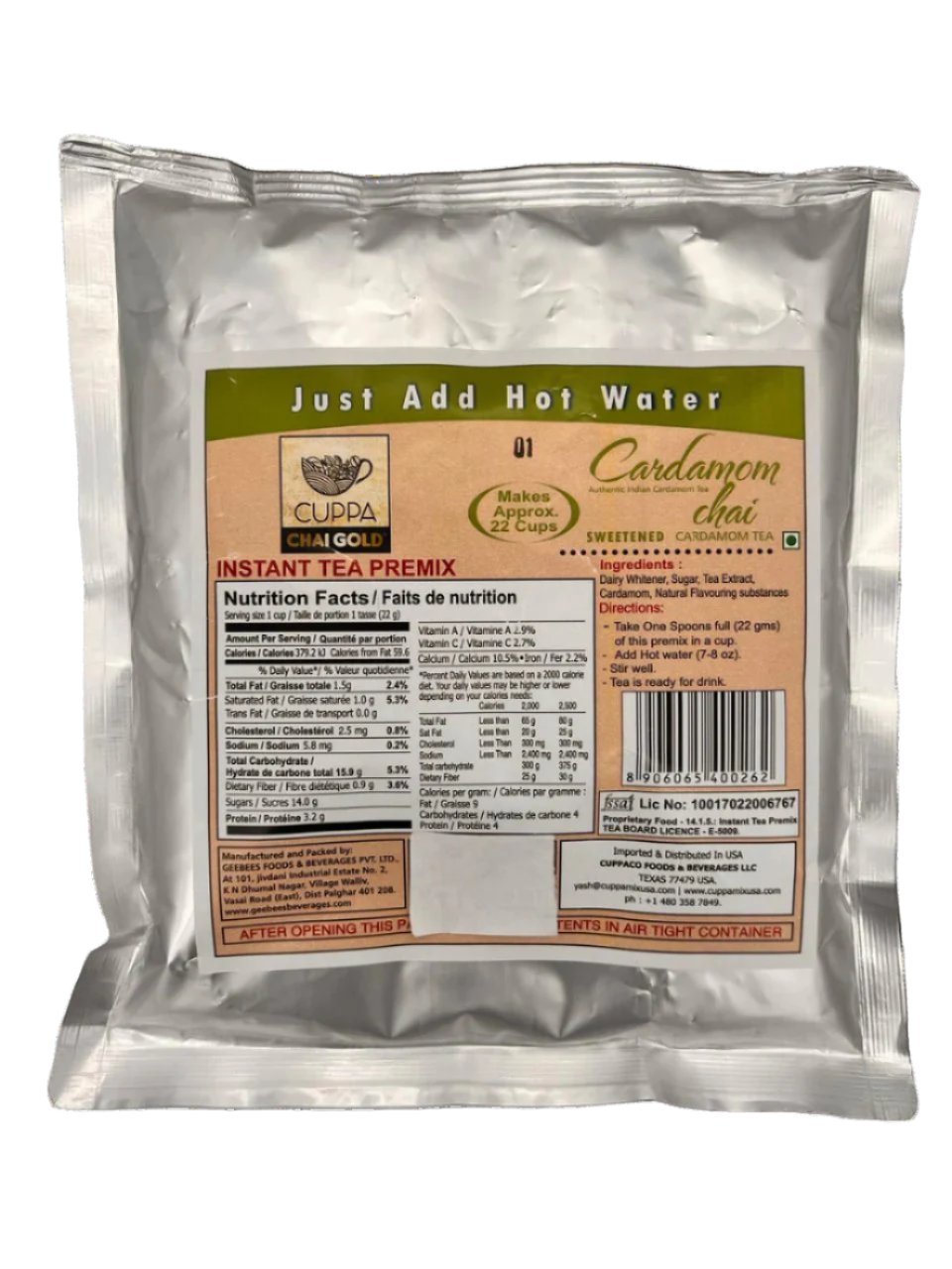 Chai Gold Instant Cardamom Sweetened 500g - Chai Gold